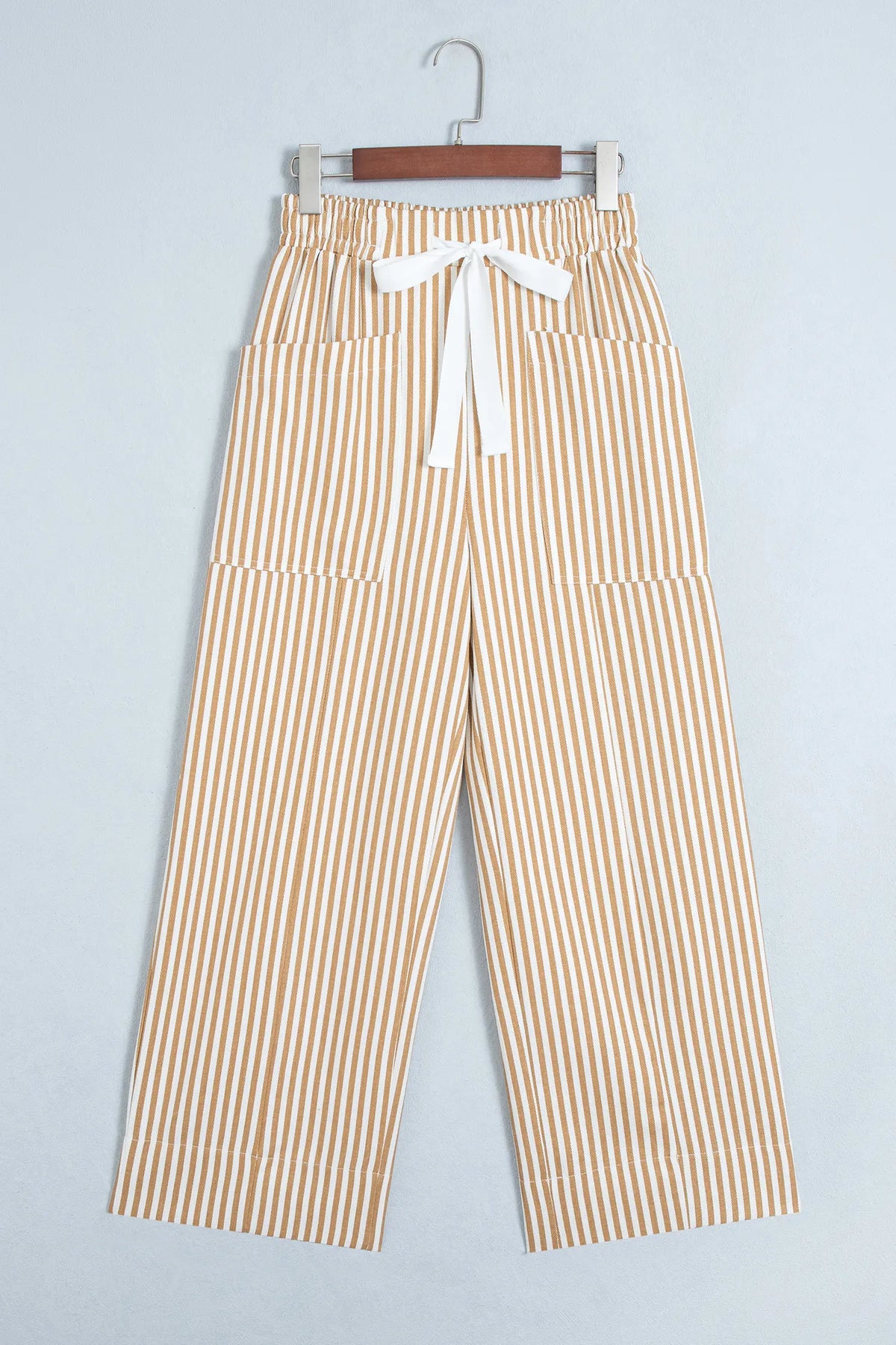 Ribbon Drawstring Waist Full-Length Shift Pant – Apricot Stripe