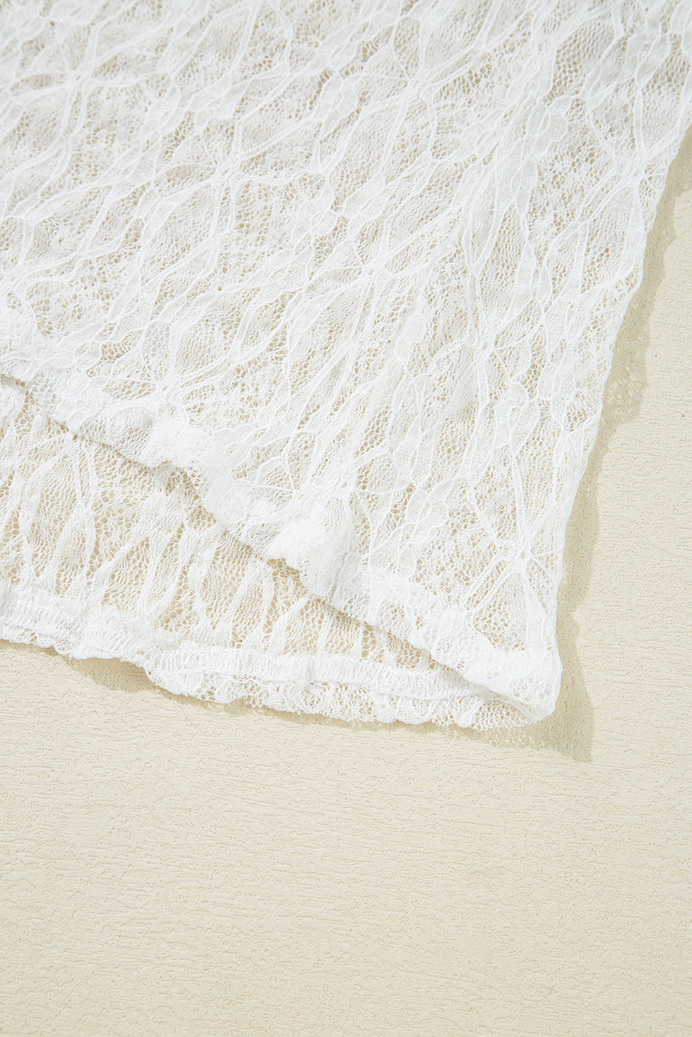 White Sheer Lace Bell Sleeve Mock Neck Blouse - eAura