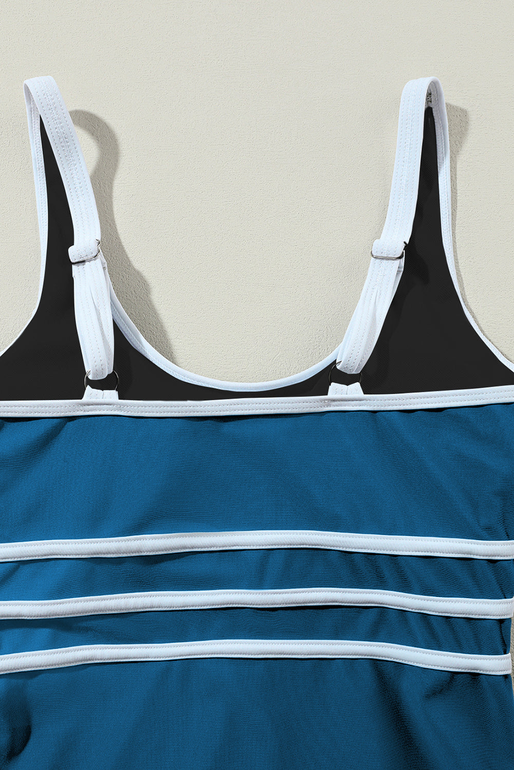 Blue Contrast Trim U Neck One Piece Swimwear eAura