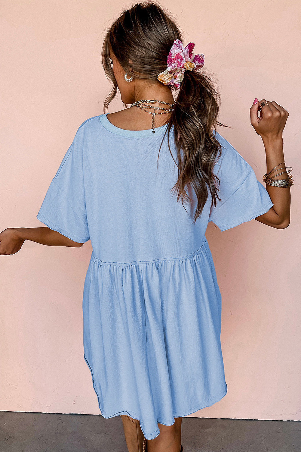 Pocketed Raw Edge Babydoll Dress eAura