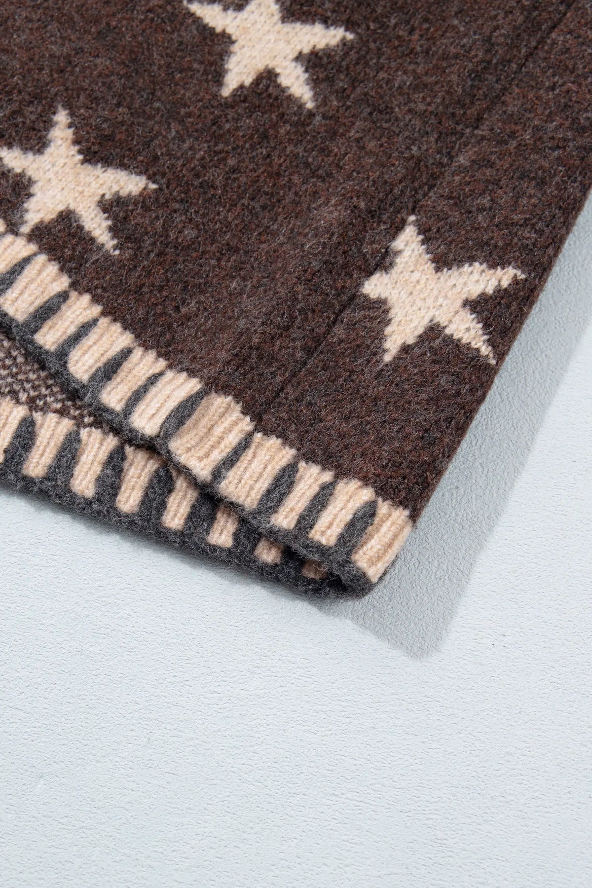 Stars Pattern Colourblock Long Sleeve Shift Cardigan – Brown