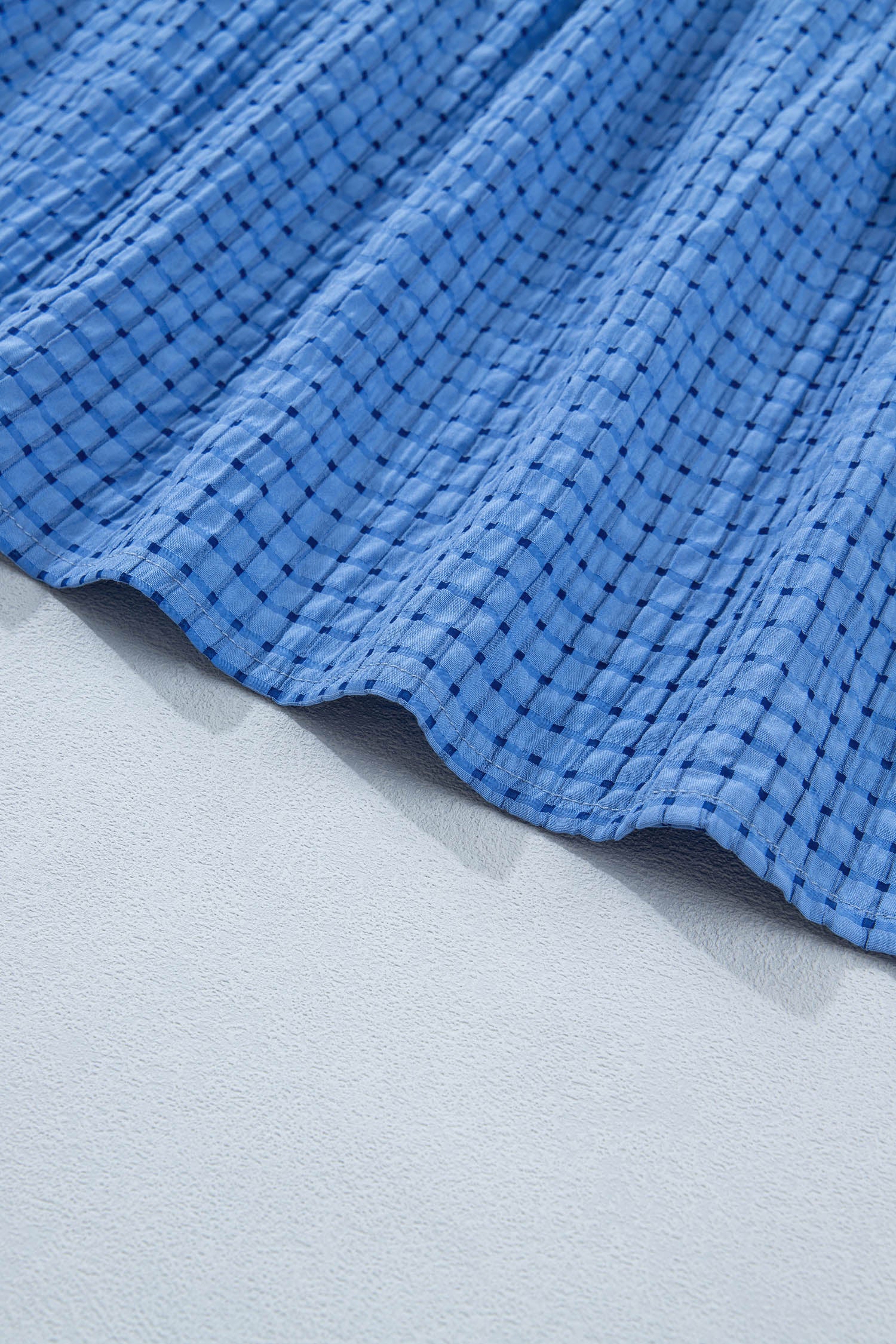 Gingham Textured Bow Tie Sleeve Tiered Midi Dress with Pockets