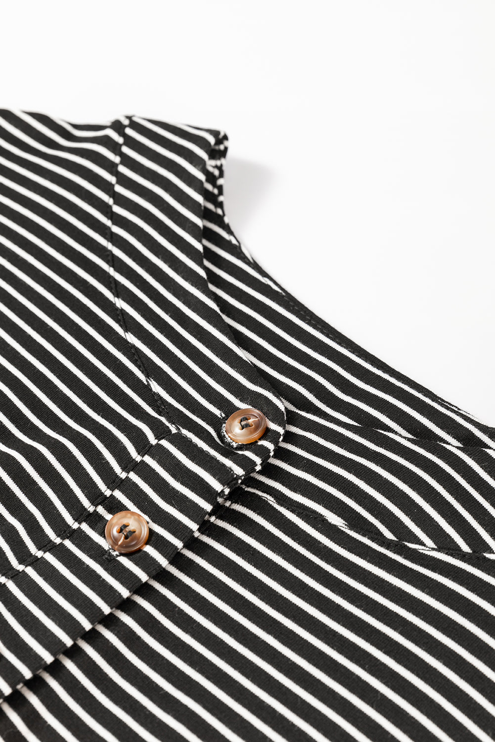 Black white Striped Print Buttoned Wide Leg Sleeveless Jumpsuit eAura