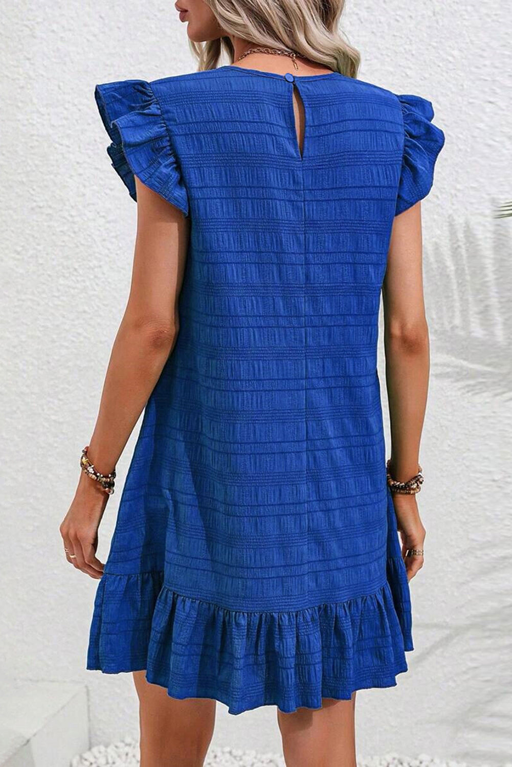 Textured Flutter Sleeve Ruffled Mini Dress eAura
