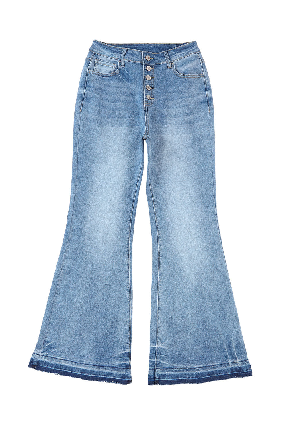 Sky Blue High Waist Buttoned Distressed Flared Jeans Beagle Boutique Fashion Outlet