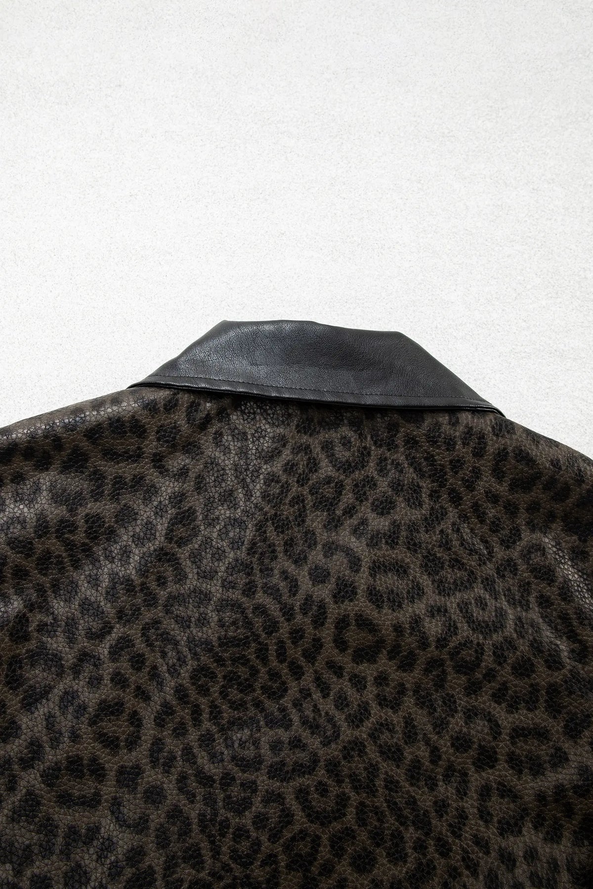 Leopard Print Colourblock Collar Metal Placket Jacket – Multicolour