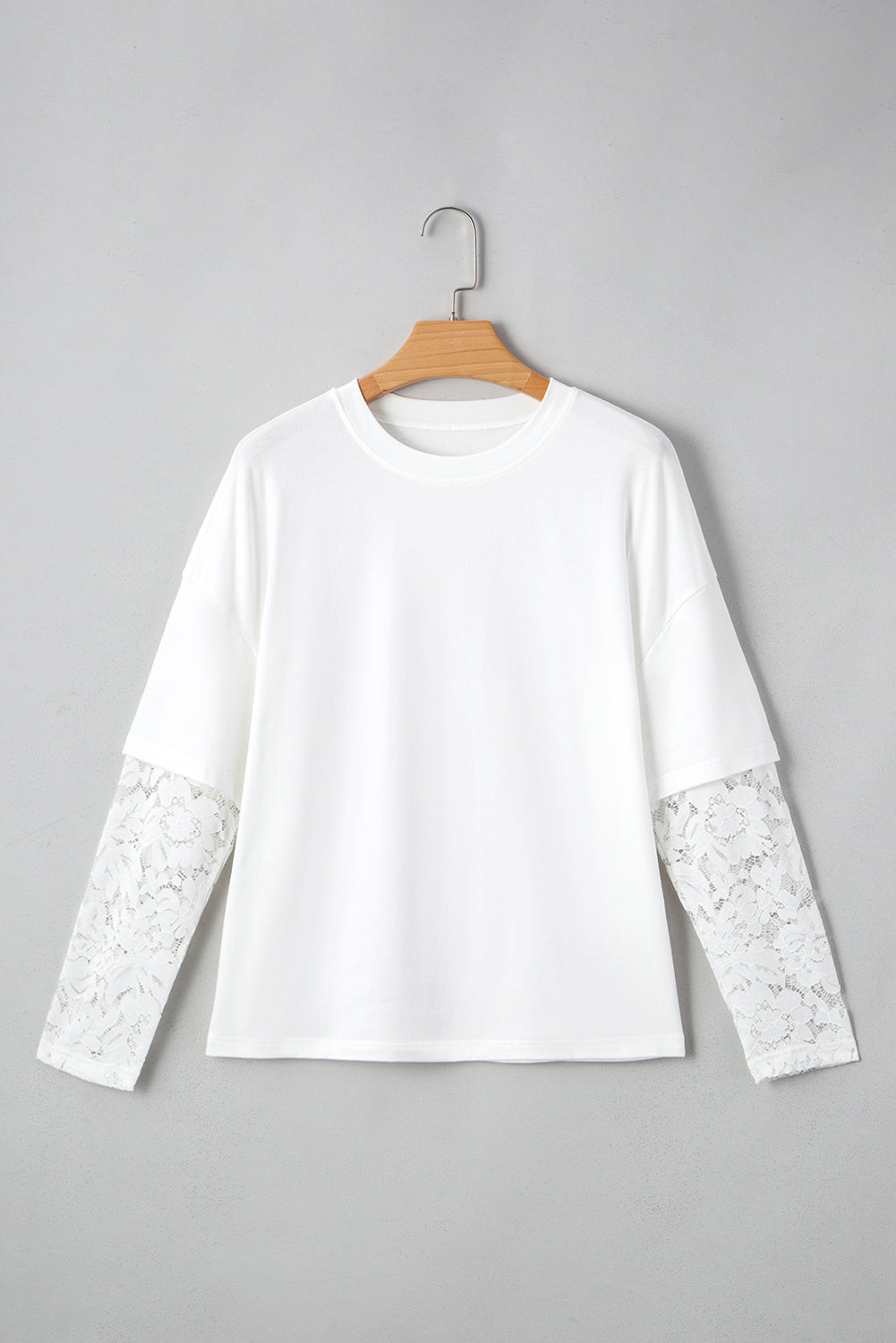 White Lace Long Sleeve Insert Drop Shoulder Tee eAura