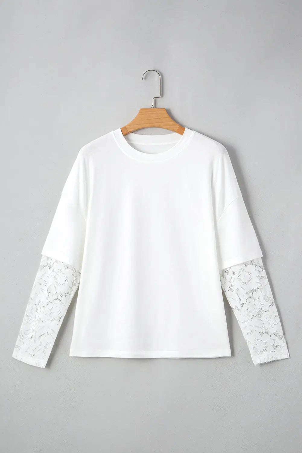 White Lace Long Sleeve Insert Drop Shoulder Tee - Tops/Tops & Tees