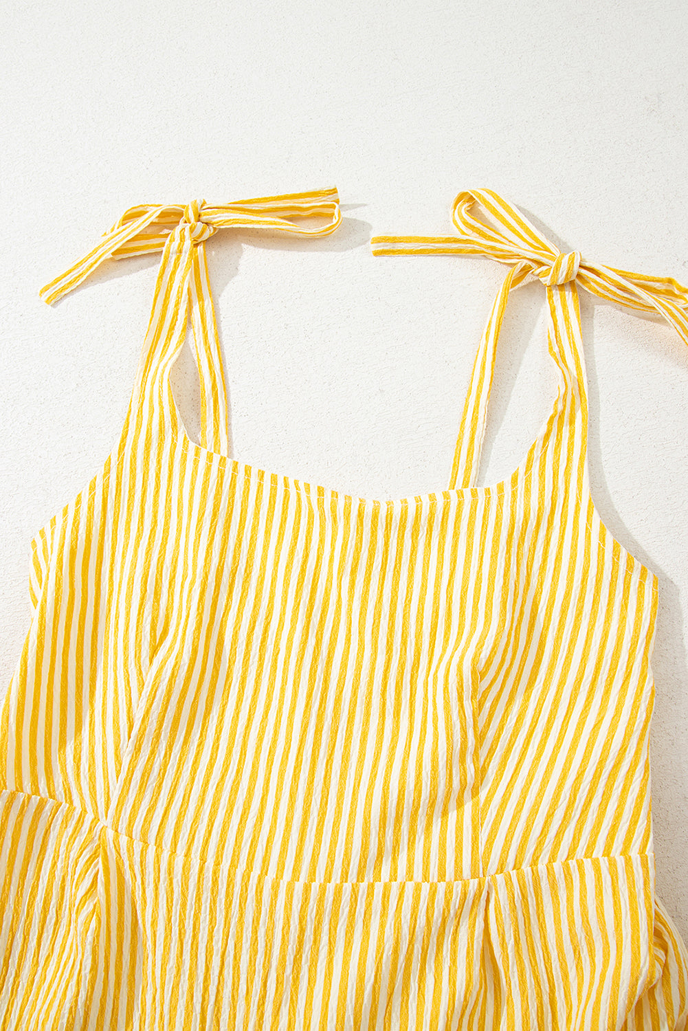 Yellow Stripe Shoulder Tie Smocked Back Wide Leg Casual Romper Dear-Lover Dropshipping
