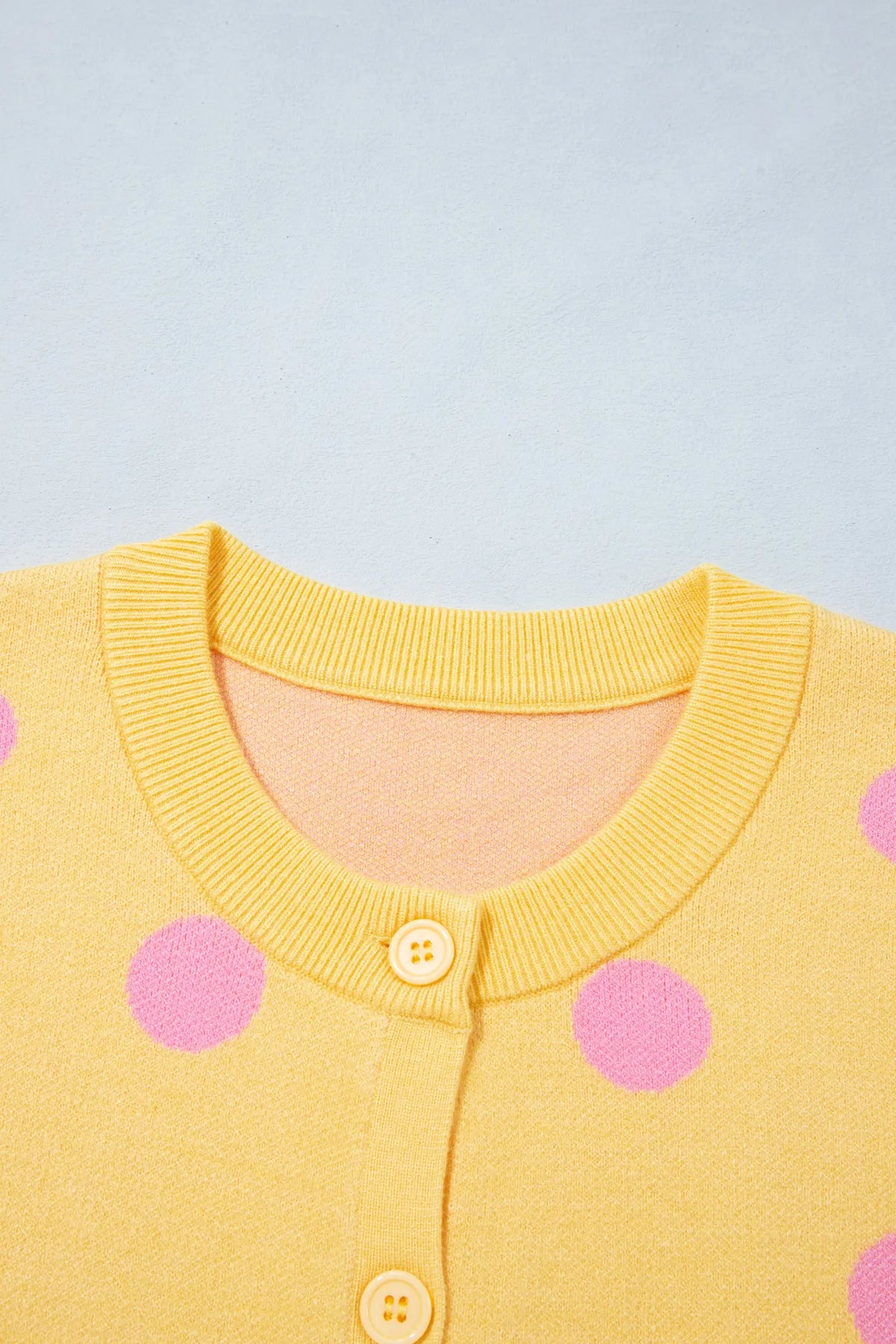 Casual Polka Dot Button Front Long Sleeve Sweater Cardigan – Yellow