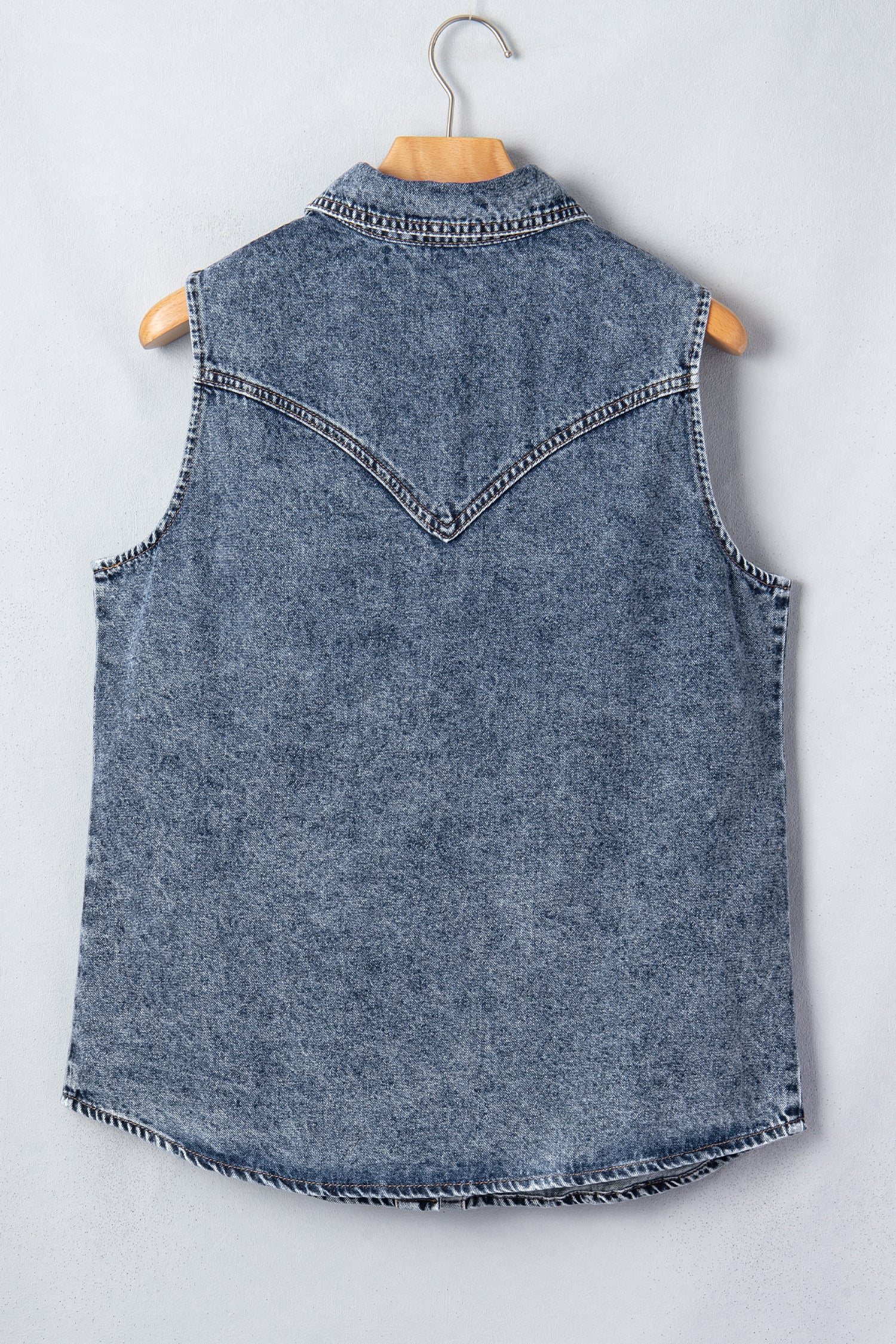 Ashleigh Blue Solid Denim Button Front Pocket Sleeveless Cowboy Vest – Dark Blue