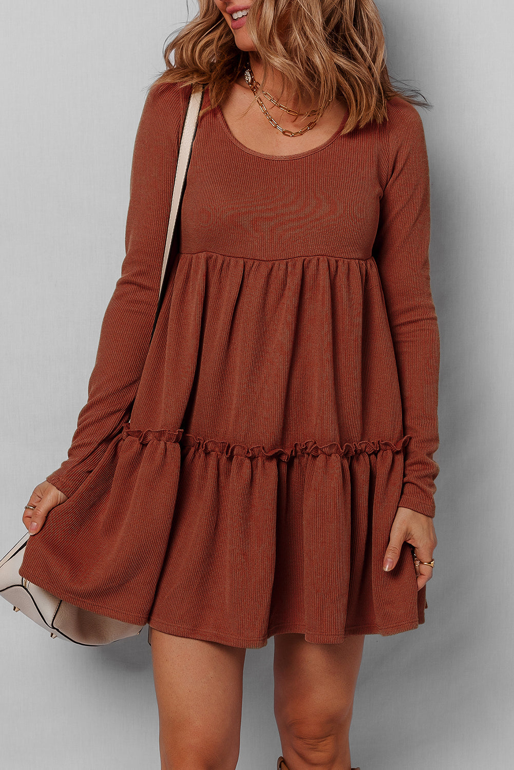Rib Long Sleeve Mini Dress - eAura