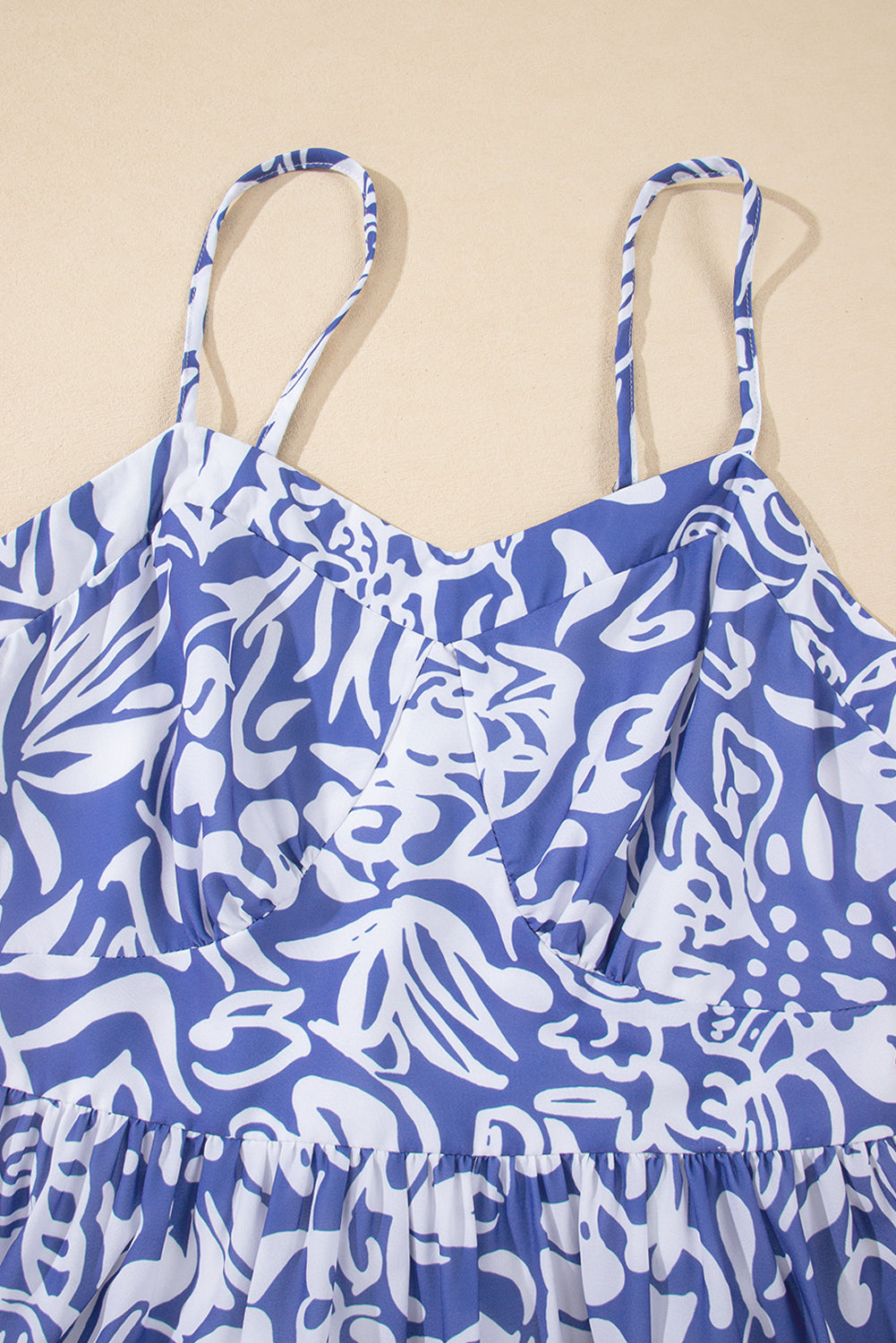 Sky Blue Floral Print Spaghetti Strap High Waist Maxi Dress eAura