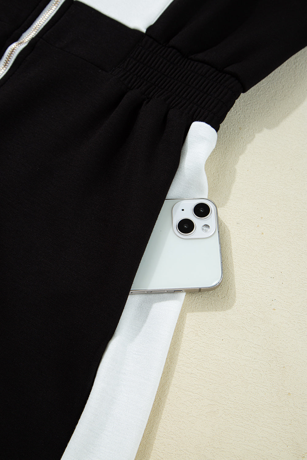 Black Contrast Collar Patchwork Zip Front Romper eAura
