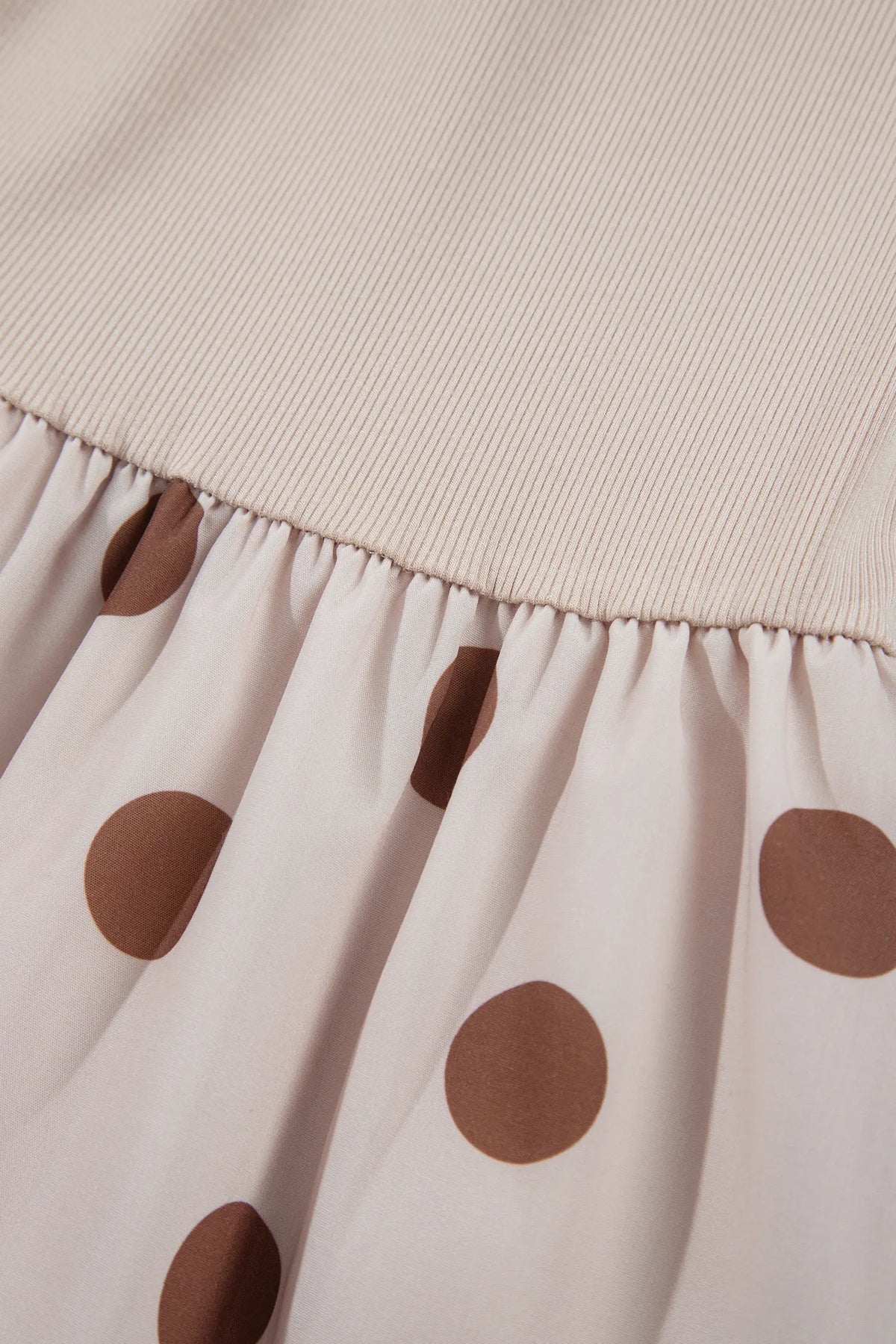 Polka Dot Midi Long Sleeve Dress – Beige