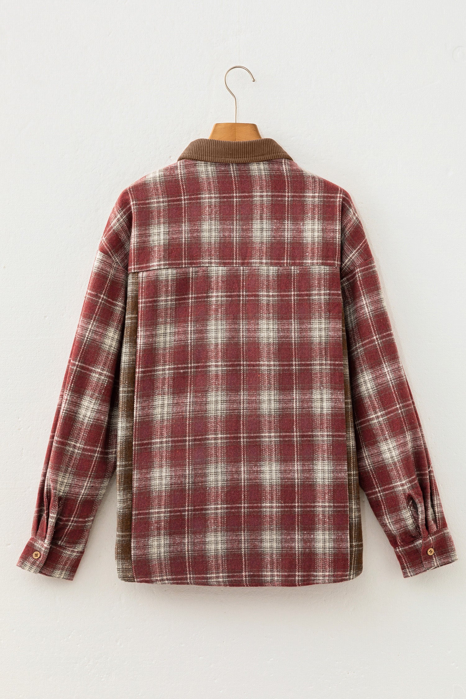 Contrast Plaid Long Sleeve Button Down Shirt – Red