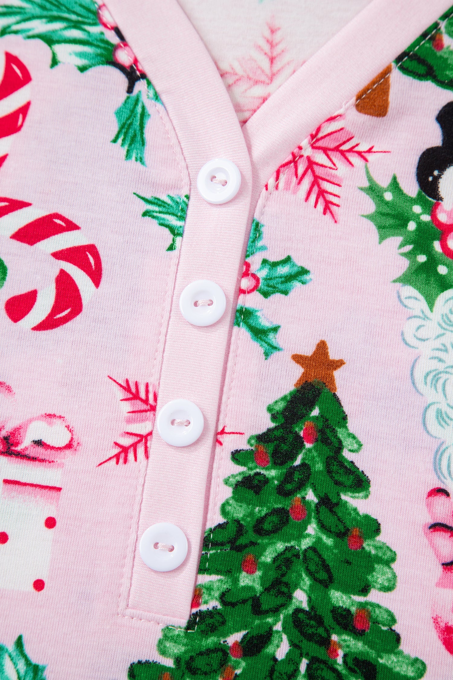White Christmas Pattern Button V-Neck Pyjamas - Loungewear & Sleepwear/Loungewear