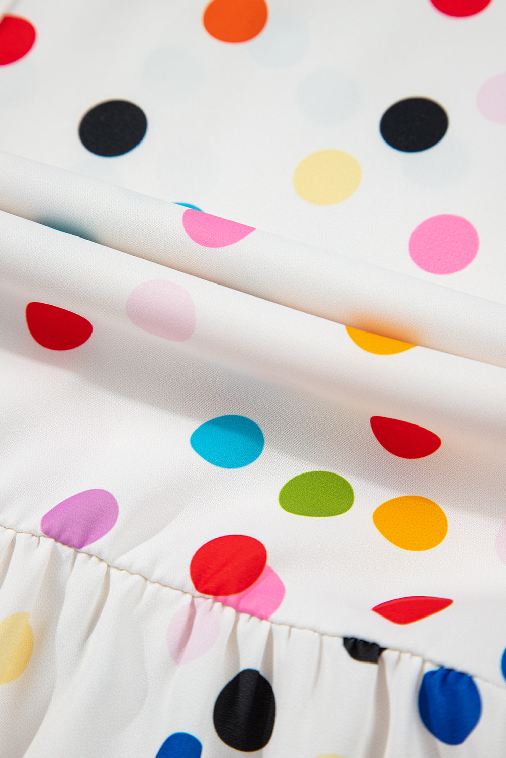 White Colourful Polka Dot Short Sleeve Tiered Ruffled Babydoll Blouse eAura