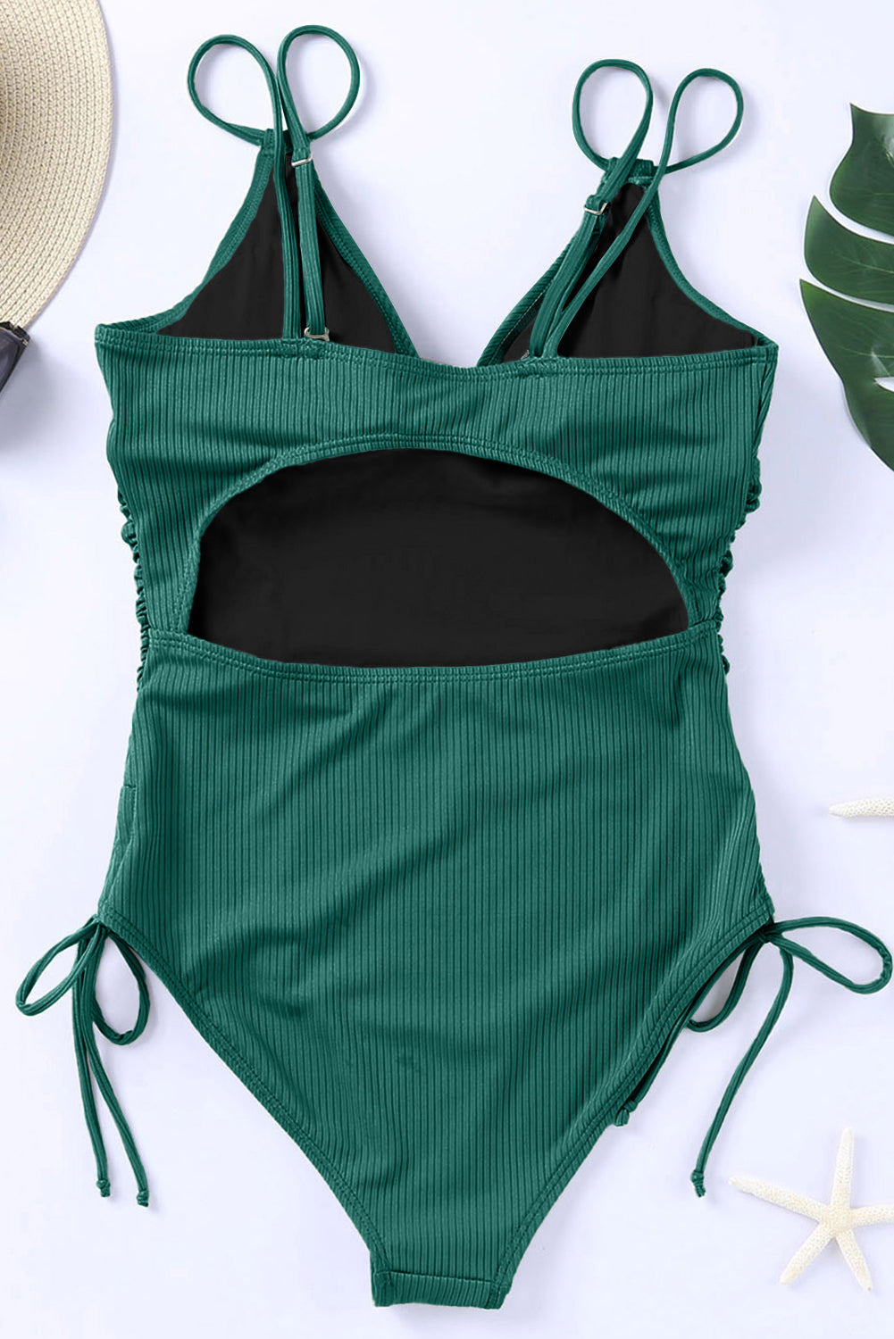 Adjustable Straps Ribbed Knit One Piece Swimsuit