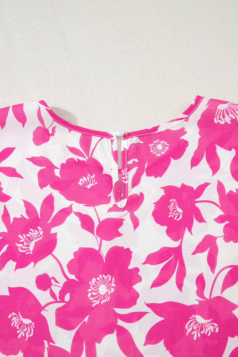 Pink Floral Printed Ruffled Short Sleeve Round Neck Loose Blouse eAura