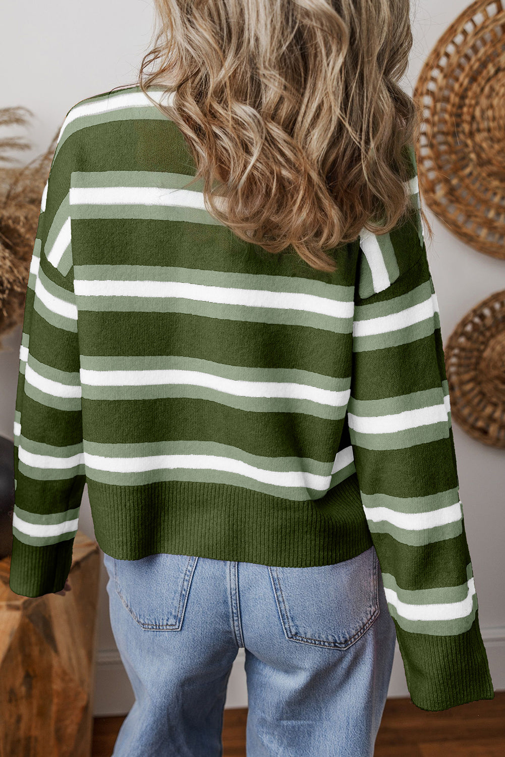 Green Stripe Drop Shoulder Cardigan - eAura