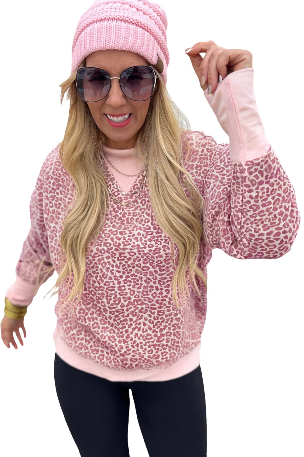 Leopard Print Patchwork Crew Neck Sweatshirt