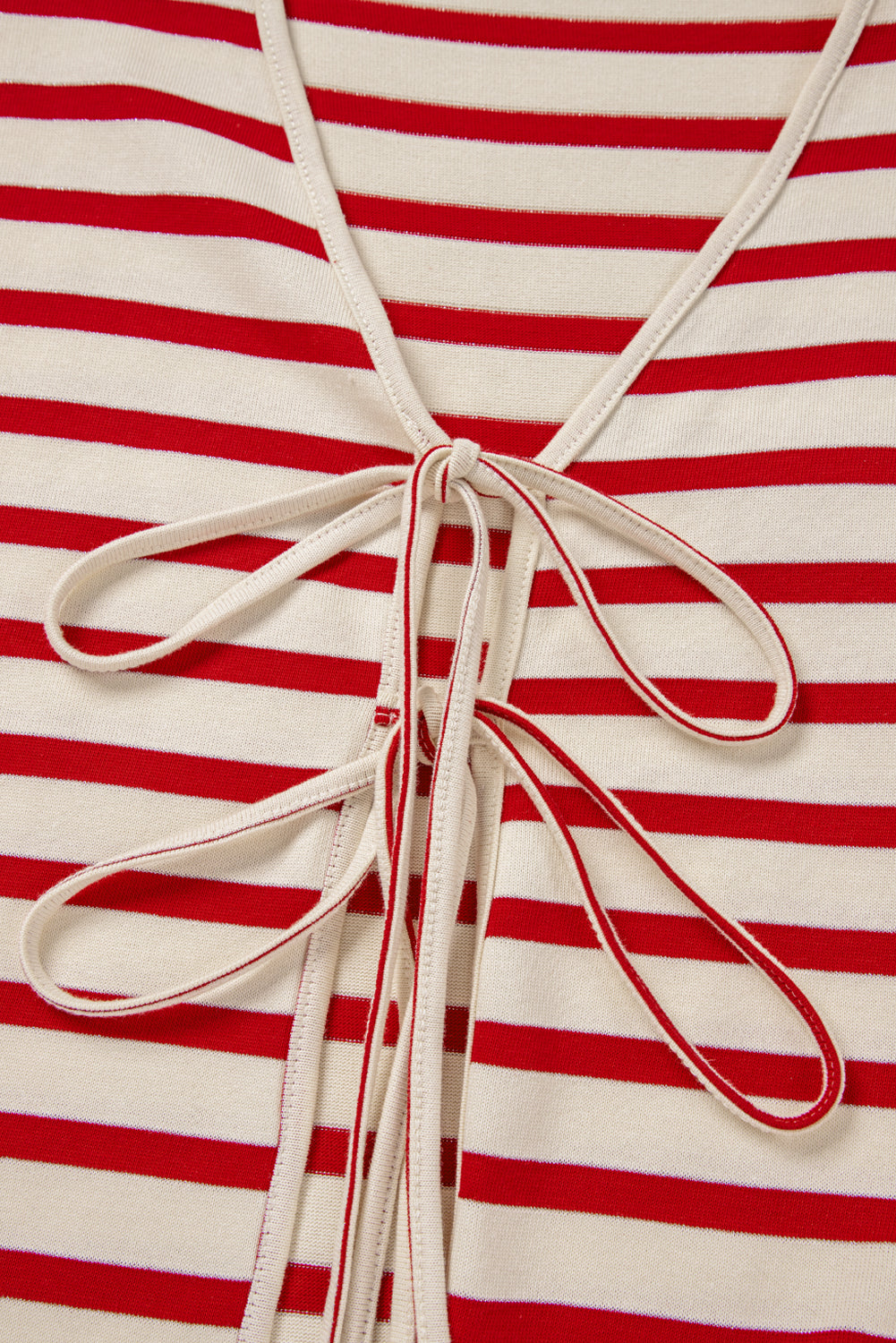Red Stripe Lace-up Front Top and High Waist Shorts Set eAura