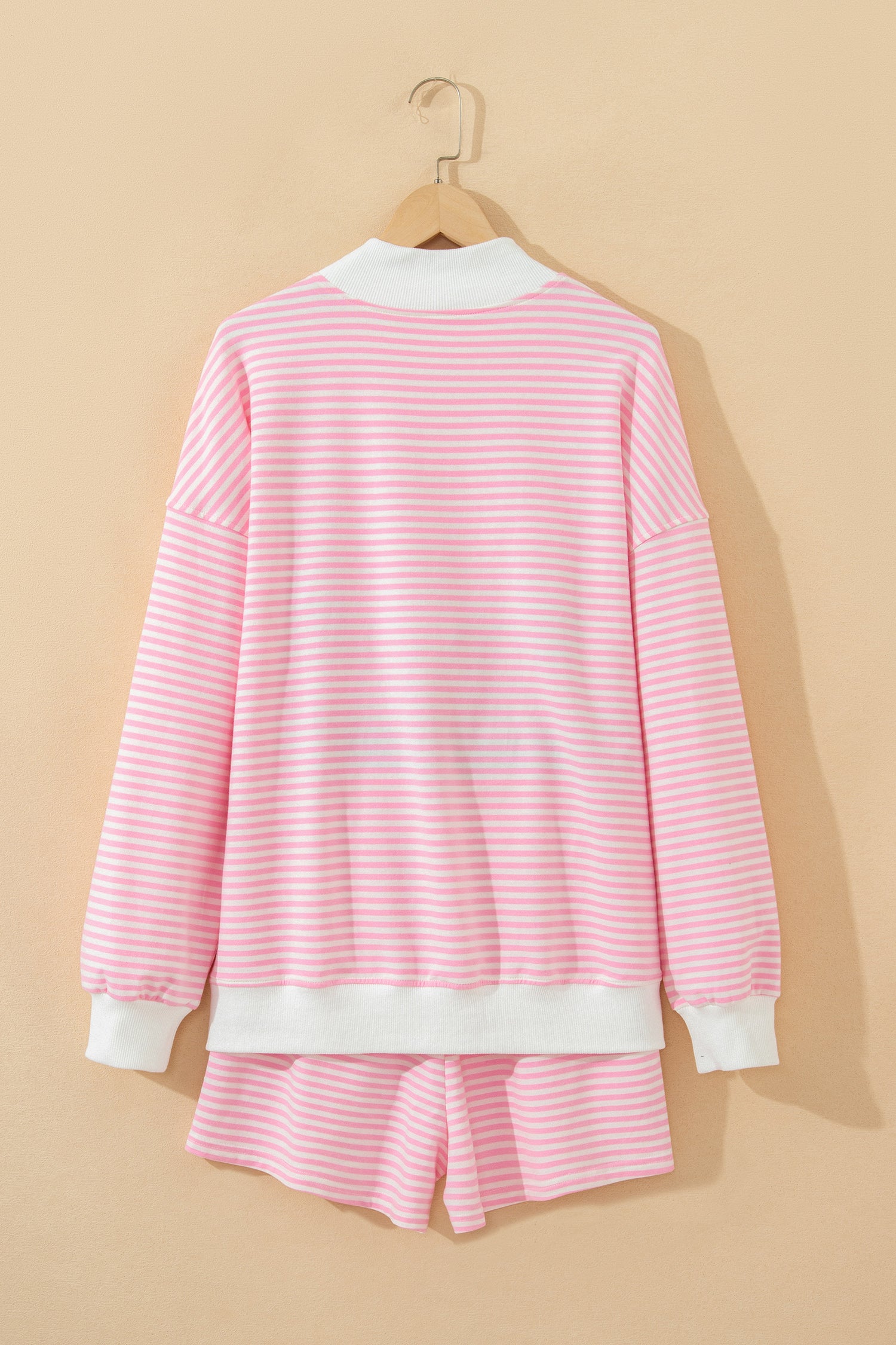 Stripe Oversize Mock Neck Sweatshirt and Shorts Set