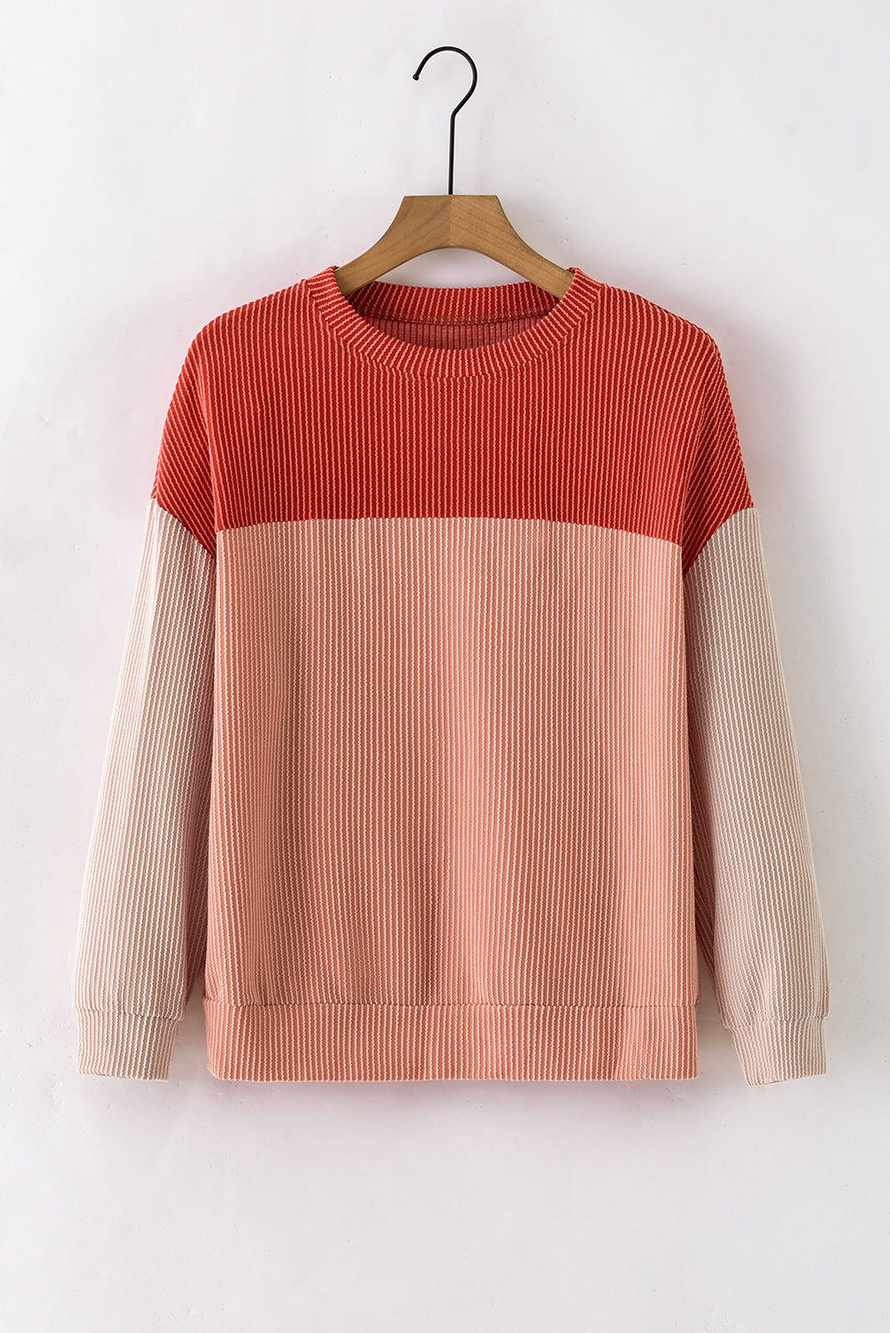 Multicolour Colour Block Long Sleeve Ribbed Loose Top eAura