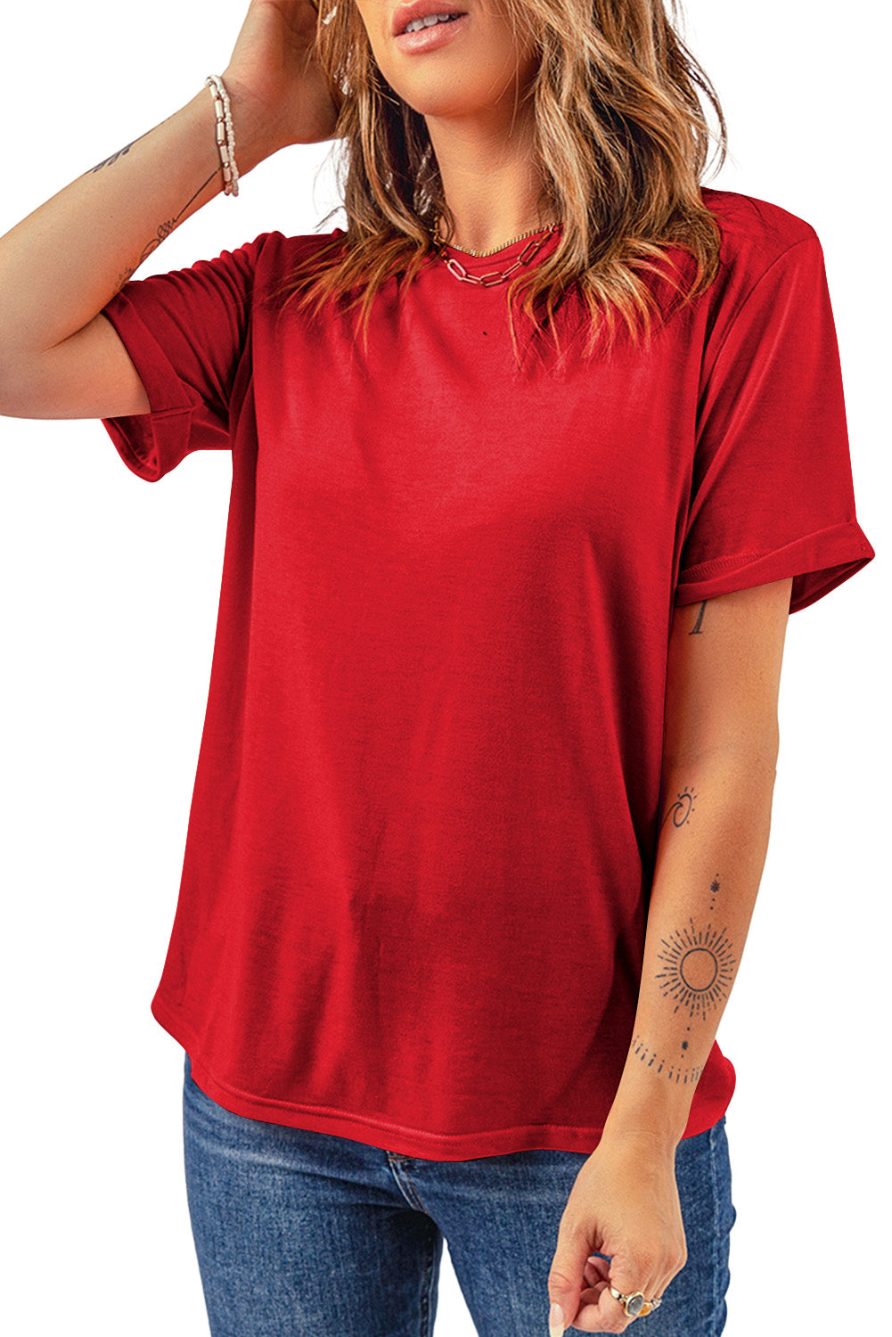 Casual Plain Crew Neck Tee T-Shirt