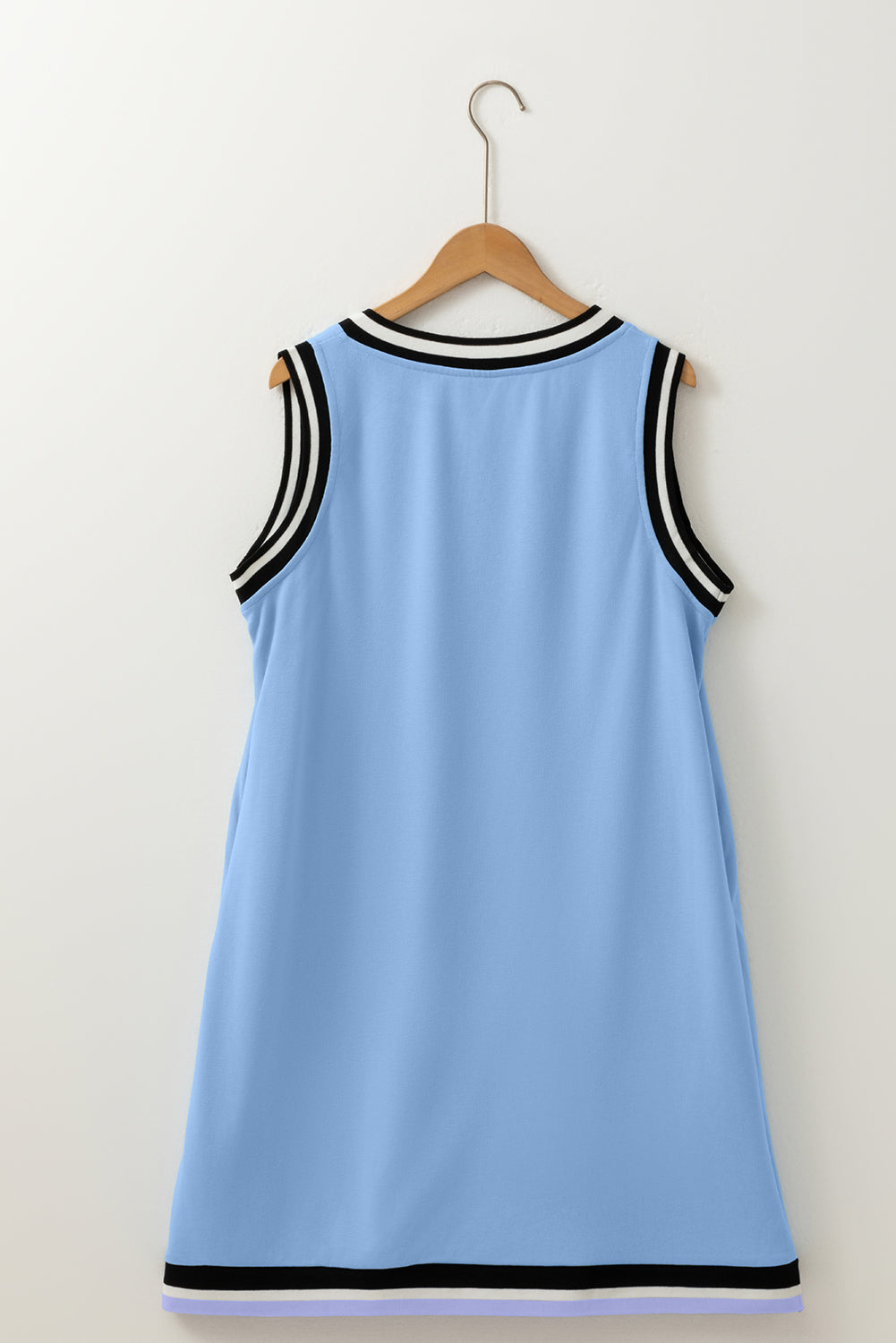 Contrast Trim V-Neck Shift Sleeveless Mini Dress eAura