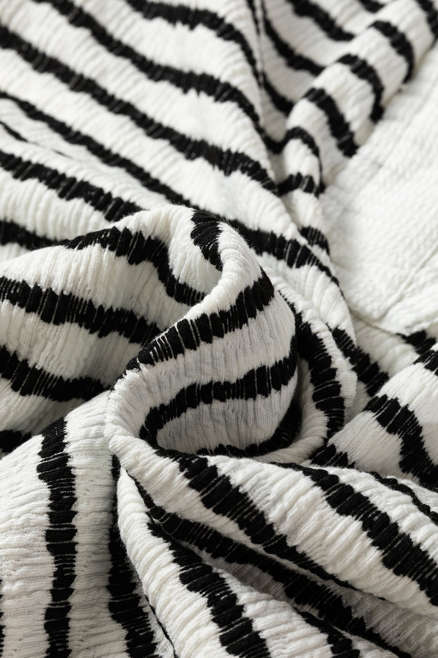 Striped Textured Hooded V-Neck Top