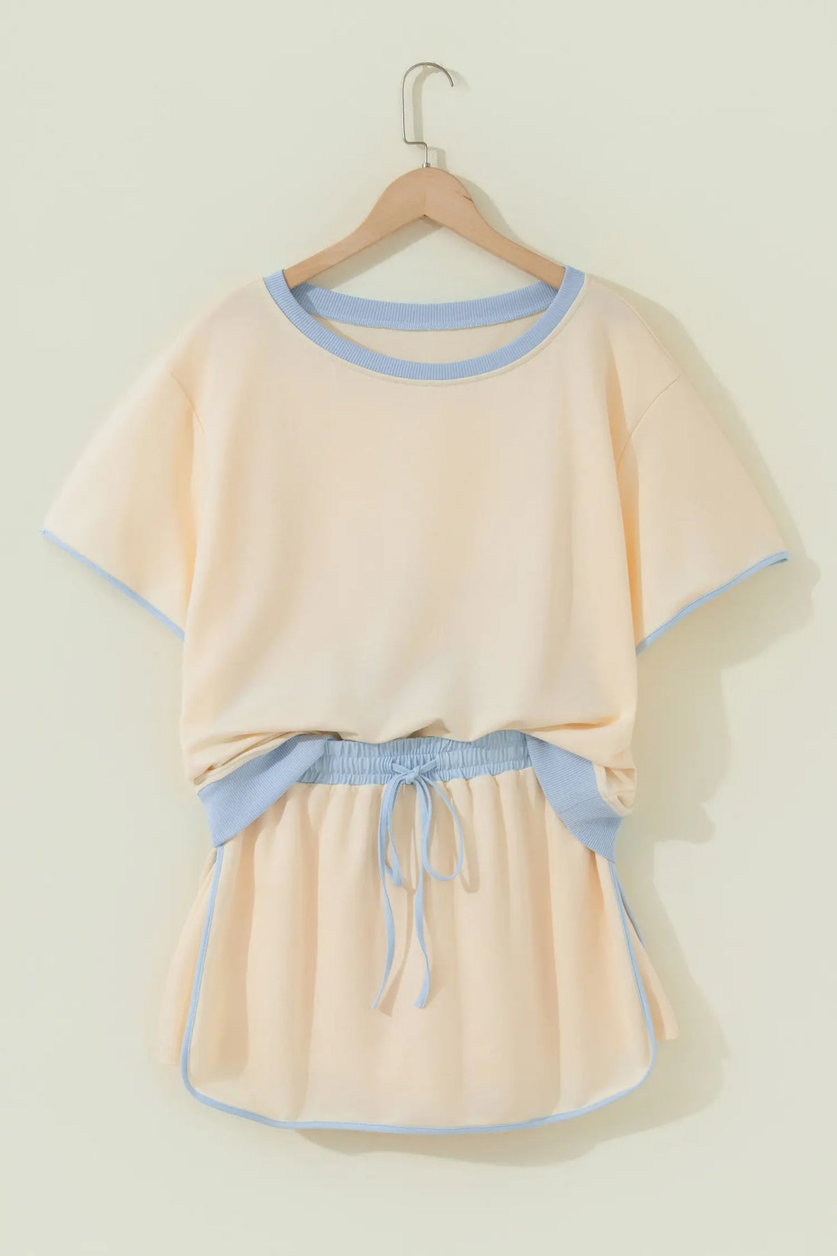 Apricot Colourblock Edge Drop Shoulder T Shirt and Skort 2Pcs Set – Beige