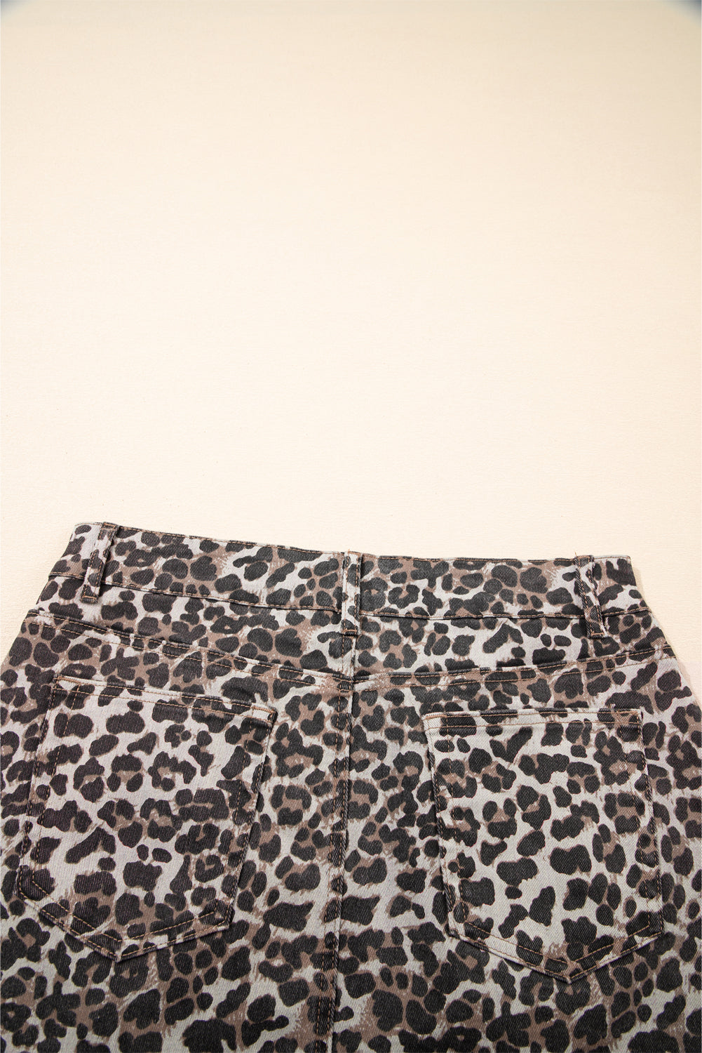 Khaki Leopard Denim Mini Skirt eAura