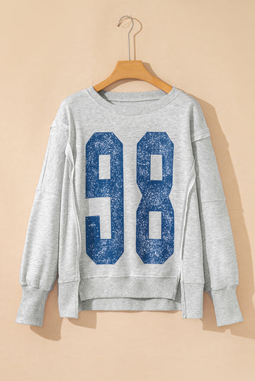 Grey Faded Varsity Print Loose Pullover Top - Tops/Sweatshirts & Hoodies