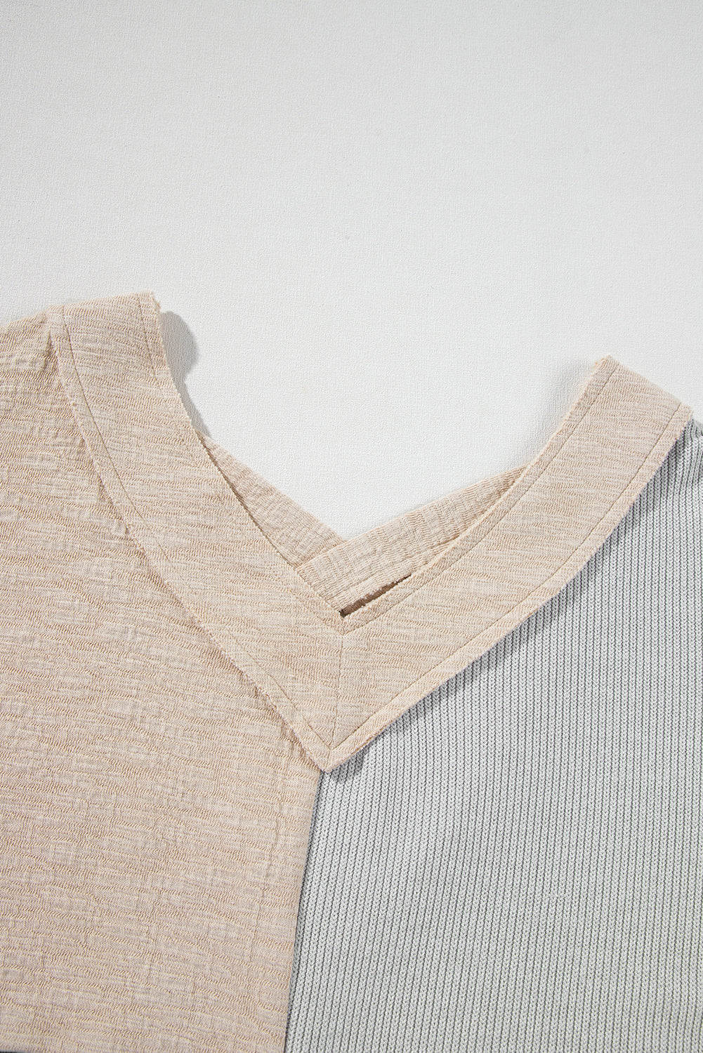 Ashleigh Blue Plus Size Textured Colourblock Patchwork V Neck Top BB Fashion Outlet
