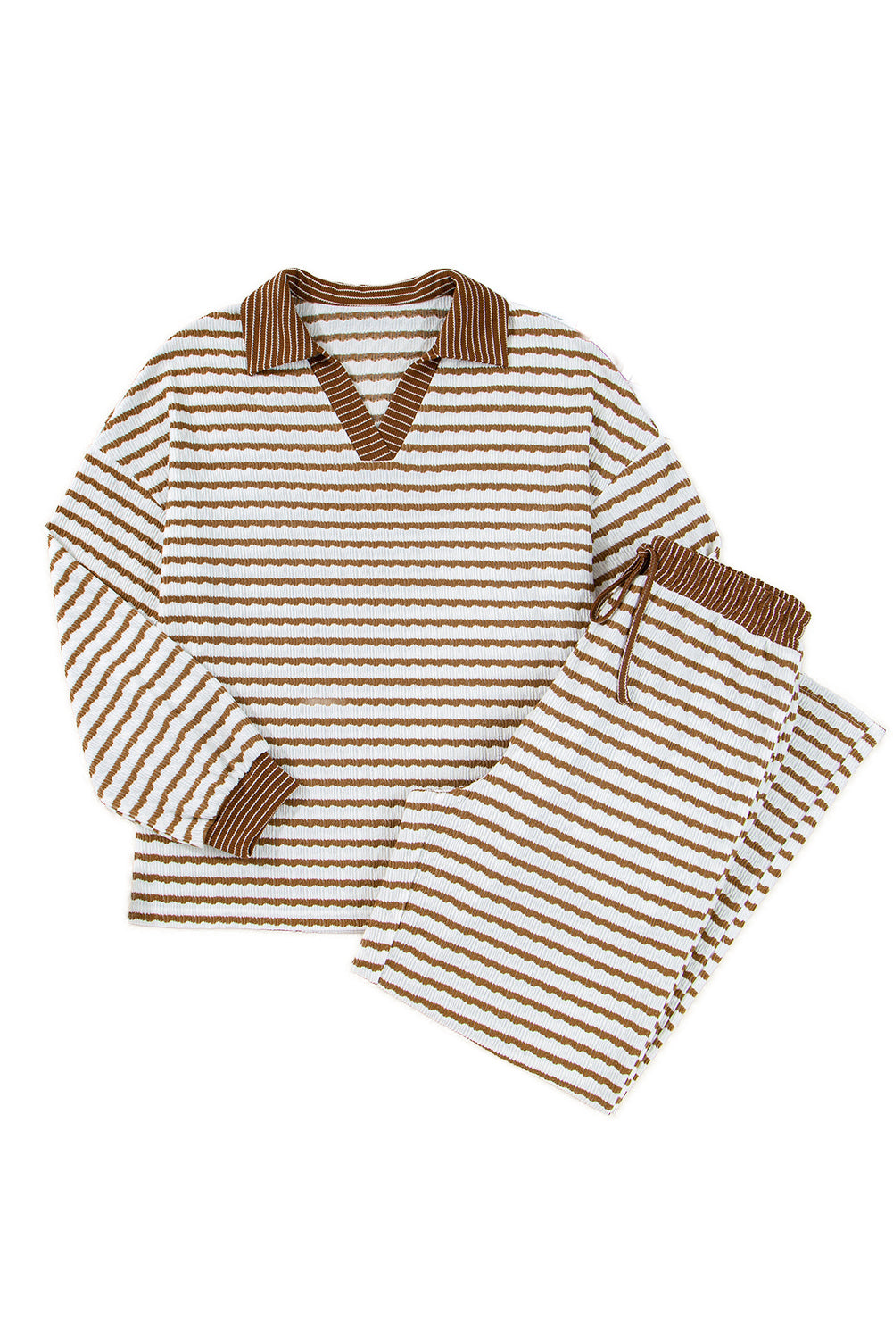 Striped Collared Pullover Top and Drawstring Trousers Co-ord Set eAura