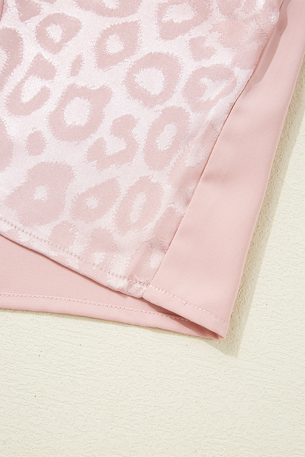 Pink Leopard Jacquard Patchwork Crisscross V-Neck Short Sleeve Blouse eAura