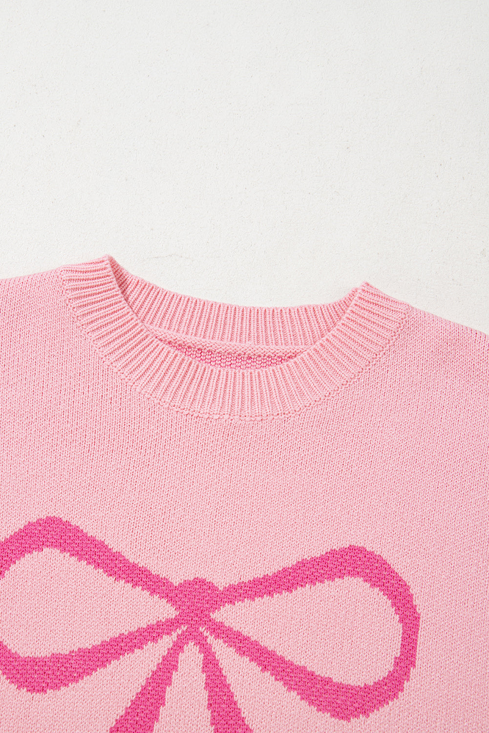 Pink Bow Graphic Drop Shoulder Round Neck Sweater eAura