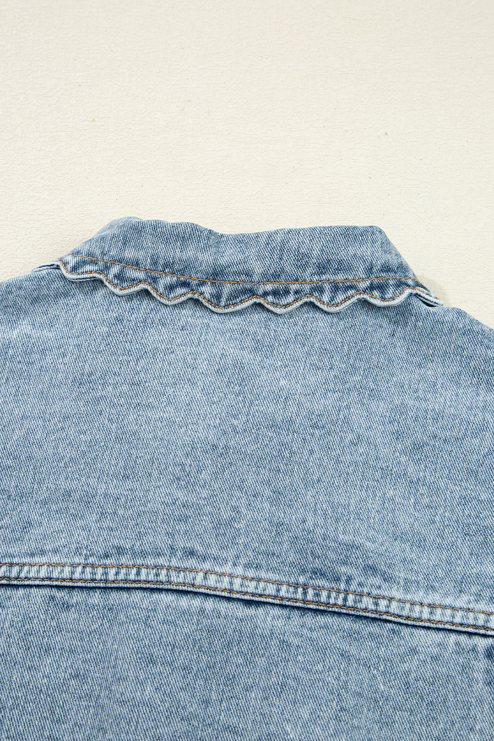 Scallop Trim Collar Patched Pocket Button Up Denim Jacket eAura