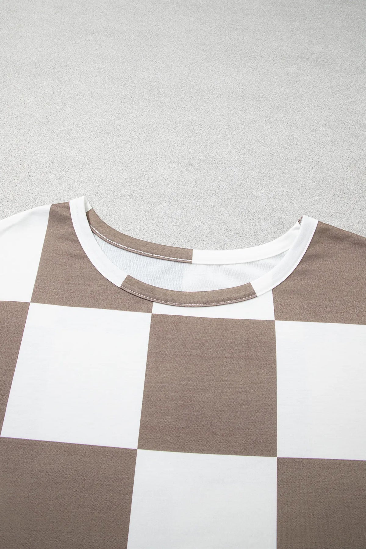 Checkered Contrast Long Sleeve Top Solid Shorts Plus Size 2pcs Set – Khaki