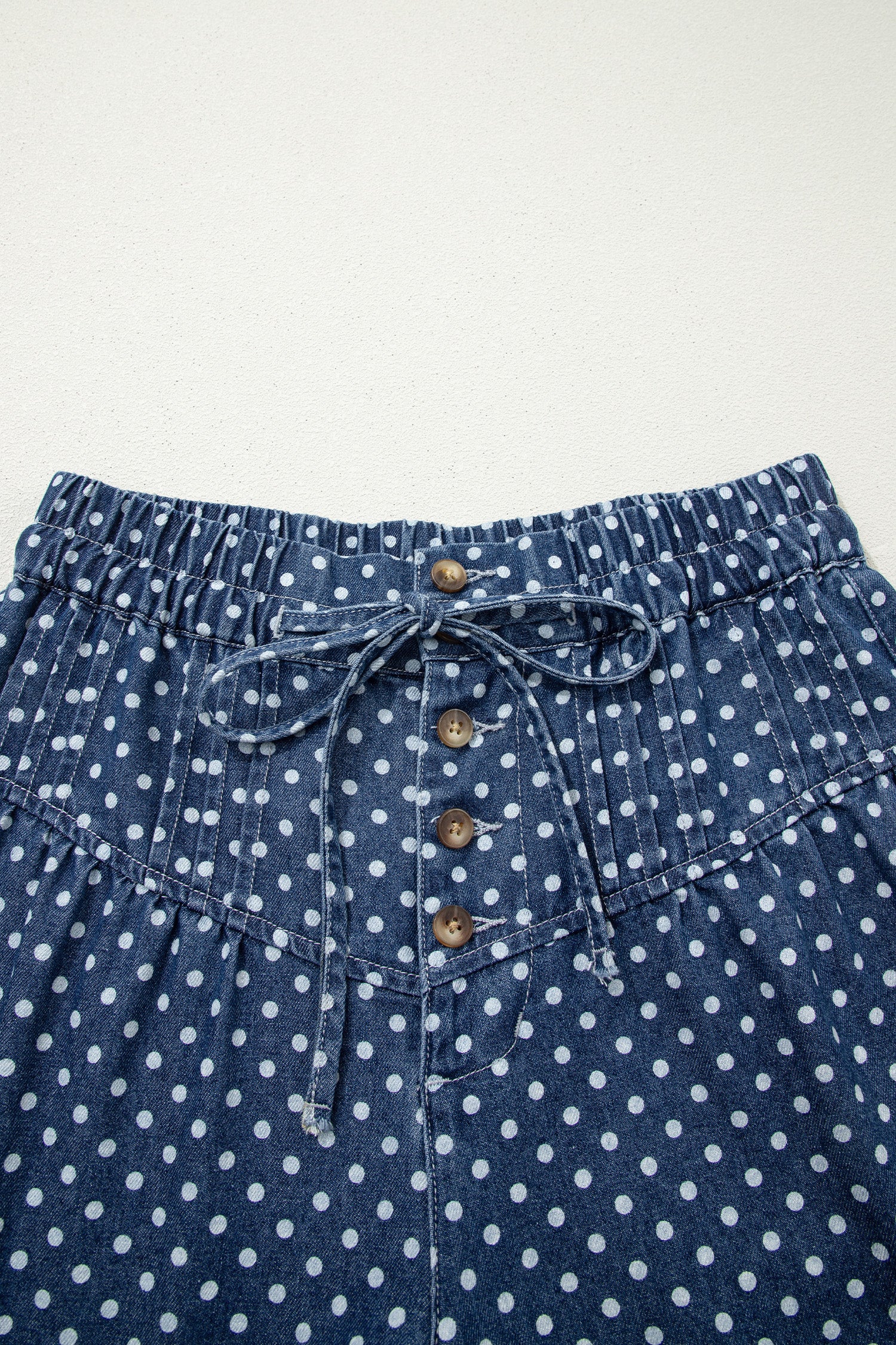 Sky Blue Polka Dot Print Button Pleated Detail Wide Leg Jeans – Light Blue