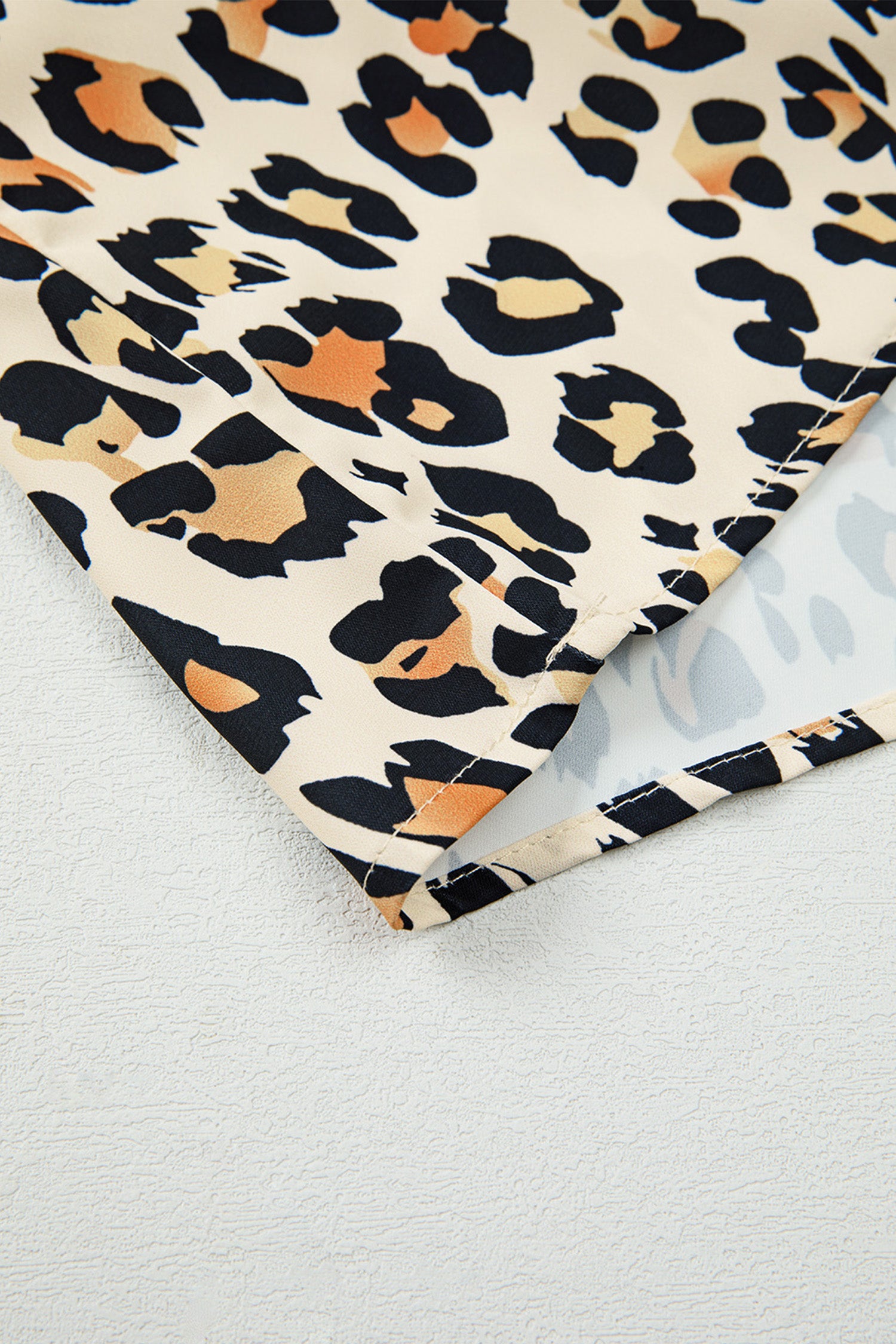 Leopard Contrast Striped V-Neck Loose Fit Blouse