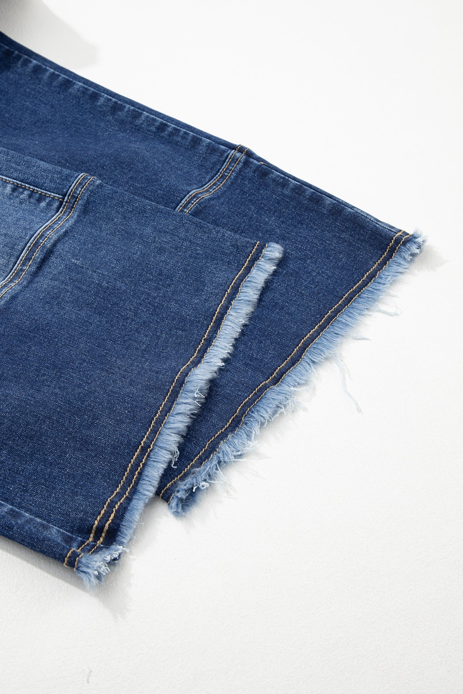 Drawstring Seam Detail Raw Hem Wide Leg Denim Jeans - eAura
