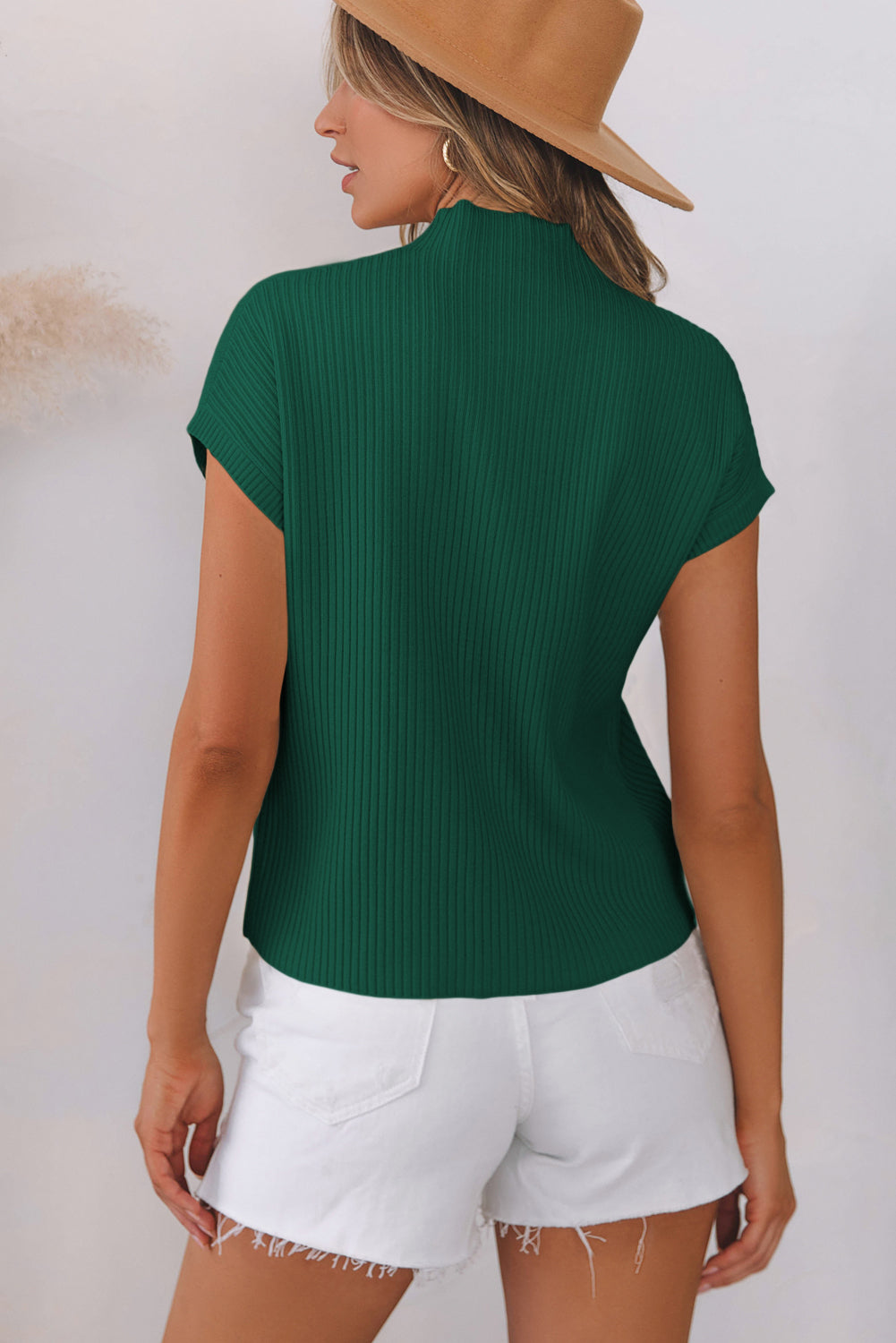 Patch Pocket Ribbed Knit Short Sleeve Sweater eAura