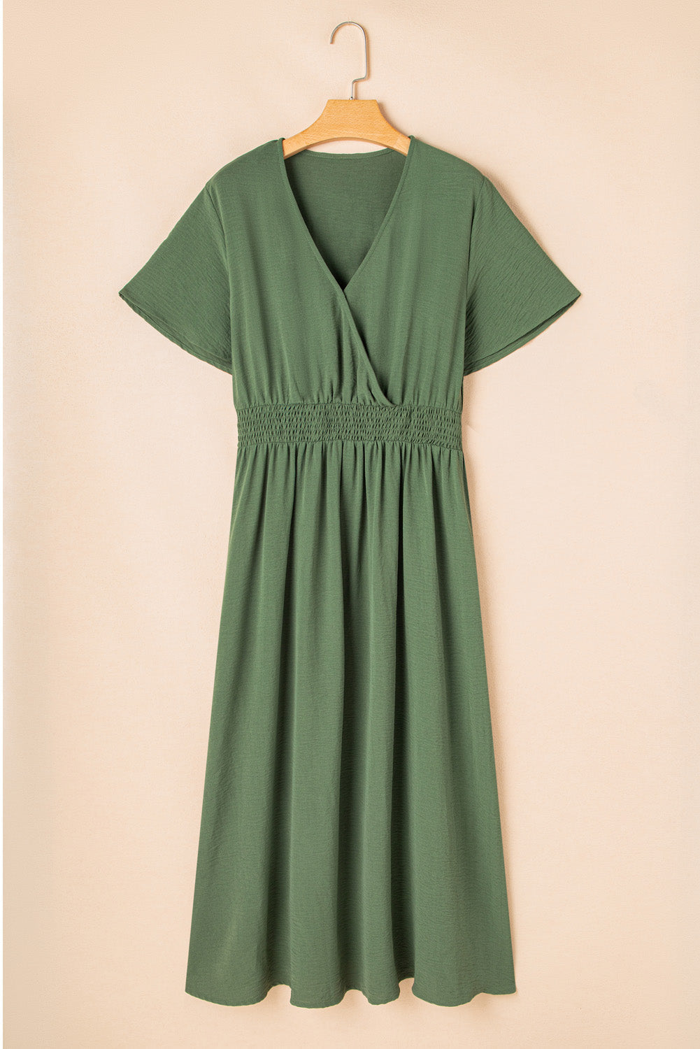 Four Leaf Clover Surplice Neckline Shirred High Waist Plus Size Maxi Dress BB Fashion Outlet