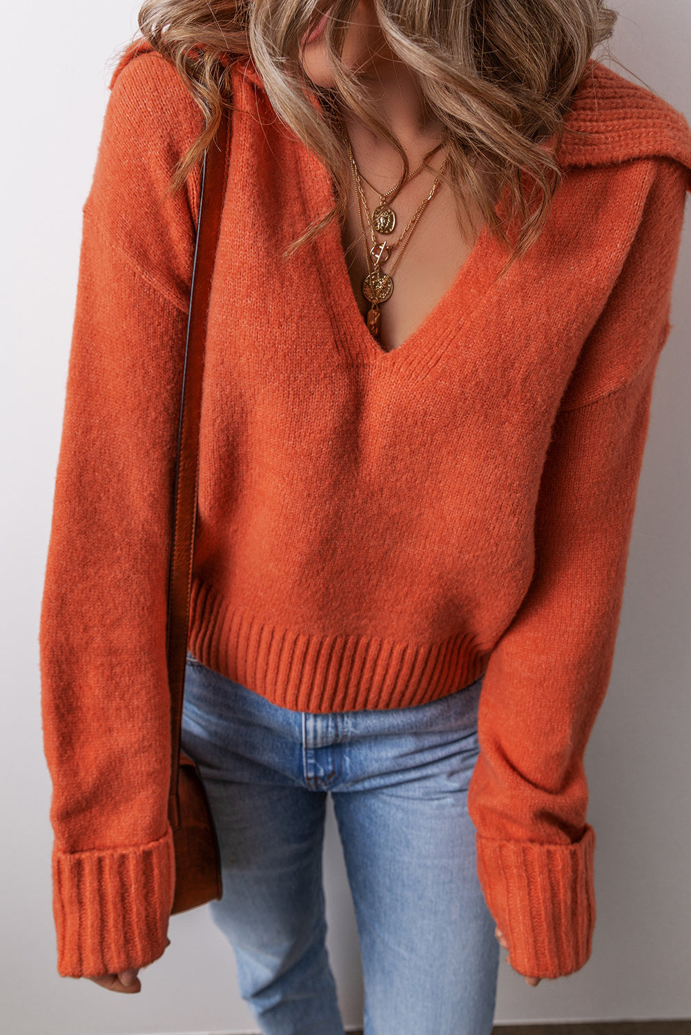 Collared V-Neck Ribbed Edge Sweater Dear-Lover Dropshipping
