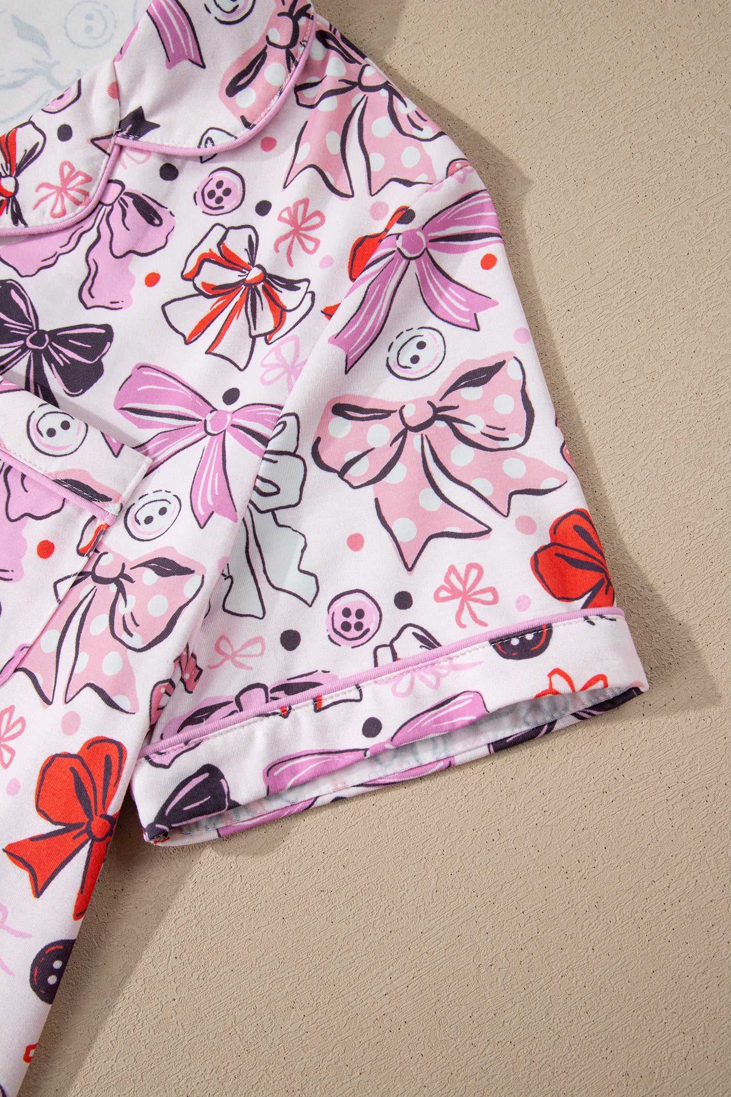 Cute Ribbon Bows Printed 2pcs Short Pajama Set – Pink