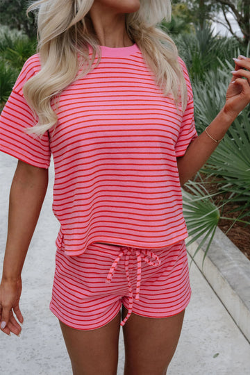 Stripe Side Split Knit Tee & Drawstring Shorts Co-ord Set