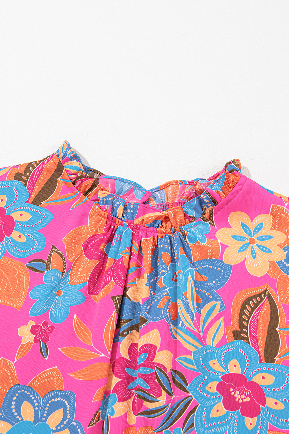 Rose Plus Floral Print Frilly Neck Puff Sleeve Blouse BB Fashion Outlet